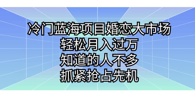 冷门蓝海项目婚恋大市场,轻松月入过万,知道的人不多,抓紧抢占先机网创吧-网创项目资源站-副业项目-创业项目-搞钱项目网创吧