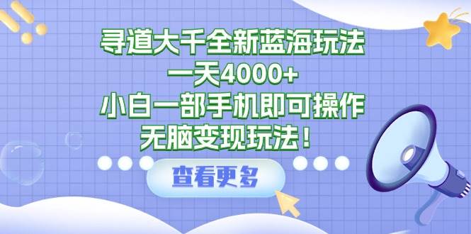 寻道大千全新蓝海玩法,一天4000+,小白一部手机即可操作,无脑变现玩法!网创吧-网创项目资源站-副业项目-创业项目-搞钱项目网创吧