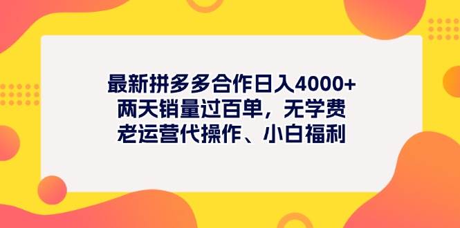 最新拼多多项目日入4000+两天销量过百单,无学费、老运营代操作、小白福利网创吧-网创项目资源站-副业项目-创业项目-搞钱项目网创吧