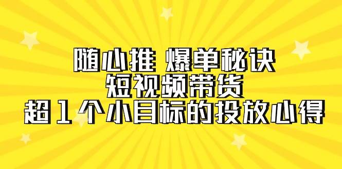 随心推 爆单秘诀,短视频带货-超1个小目标的投放心得(7节视频课)网创吧-网创项目资源站-副业项目-创业项目-搞钱项目网创吧