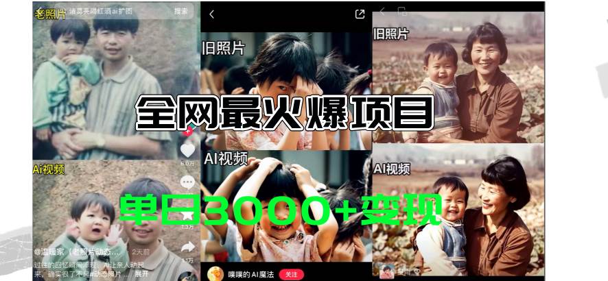 全网爆火的AI让老照片动起来教程，蹭热点日赚3000+，内含免费工具一键...网创吧-网创项目资源站-副业项目-创业项目-搞钱项目网创吧