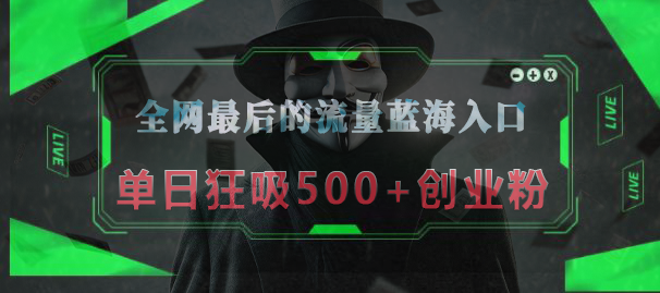 全网最后的流量蓝海入口,半小时引流50+创业粉,单日狂吸500+创业粉网创吧-网创项目资源站-副业项目-创业项目-搞钱项目网创吧