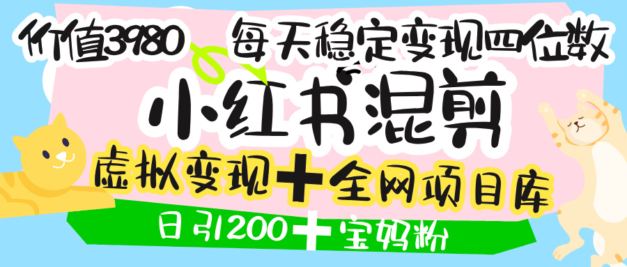 价值3980的小红书混剪, 虚拟变现 +全网项目库 , 日引200+宝妈创业粉,每天稳定四位数变现网创吧-网创项目资源站-副业项目-创业项目-搞钱项目网创吧