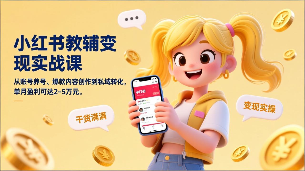 (17334期)小红书教辅变现实战课,从账号养号、爆款内容创作到私域转化,单月盈利可达2-5万元网创吧-网创项目资源站-副业项目-创业项目-搞钱项目网创吧