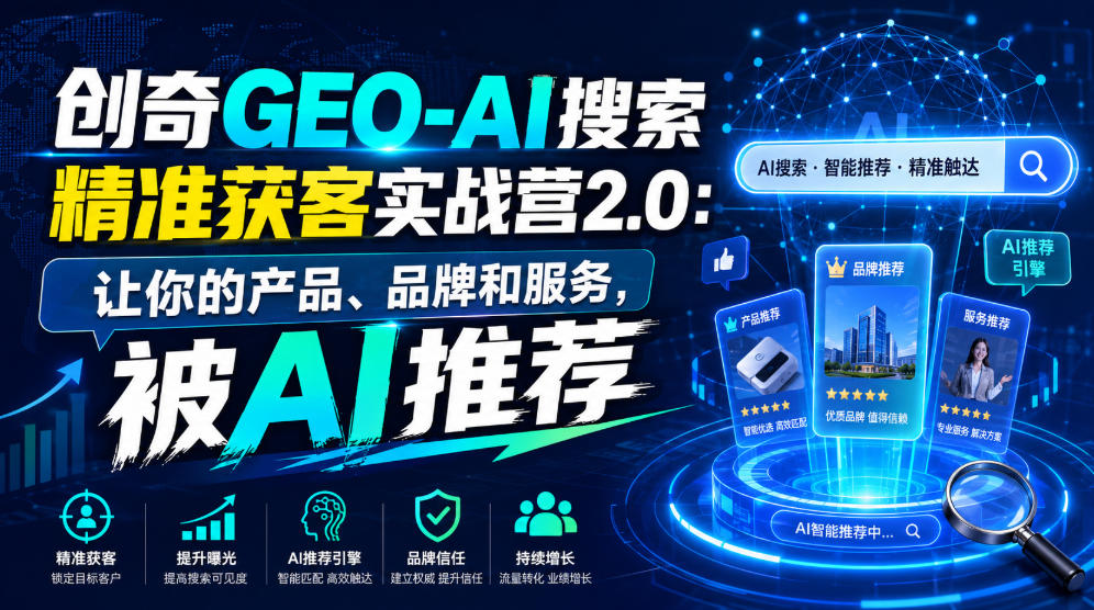 创奇GEO-AI搜索精准获客实战营2.0:让你的产品、品牌和服务,被AI推荐网创吧-网创项目资源站-副业项目-创业项目-搞钱项目网创吧