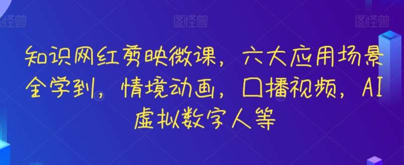 知识网红剪映微课,六大应用场景全学到,情境动画,囗播视频,AI虚拟数字人等网创吧-网创项目资源站-副业项目-创业项目-搞钱项目网创吧