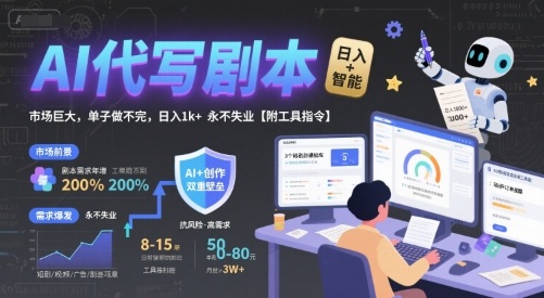 AI代写剧本,市场巨大,单子做不完,日入1k+ 永不失业【附工具指令】网创吧-网创项目资源站-副业项目-创业项目-搞钱项目网创吧