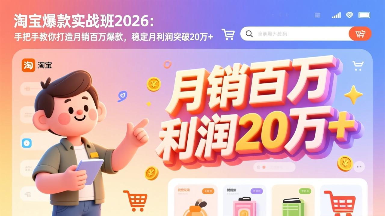 (17401期)淘宝爆款实战班-2026年2月更新:手把手教你打造月销百万爆款,稳定月利润突破20万+网创吧-网创项目资源站-副业项目-创业项目-搞钱项目网创吧