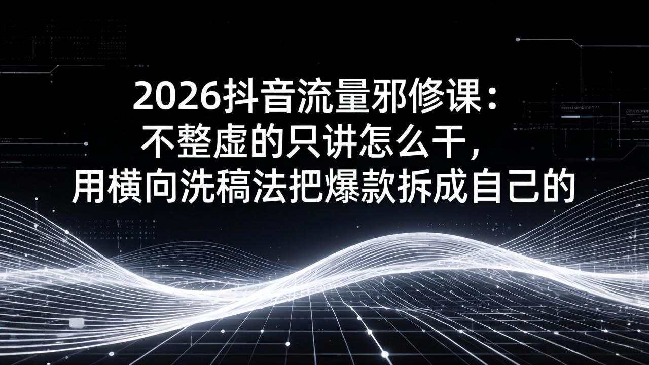 (17725期)2026抖音流量邪修课:不整虚的只讲怎么干,用横向洗稿法把爆款拆成自己的网创吧-网创项目资源站-副业项目-创业项目-搞钱项目网创吧