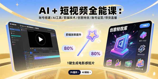 (15862期)AI+短视频全能课:账号搭建/AI工具/剪辑技术/创意特效/账号运营/带货直播网创吧-网创项目资源站-副业项目-创业项目-搞钱项目网创吧