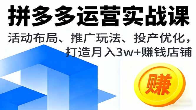 (16135期)拼多多运营实战课,活动布局、推广玩法、投产优化,打造月入3w+赚钱店铺网创吧-网创项目资源站-副业项目-创业项目-搞钱项目网创吧