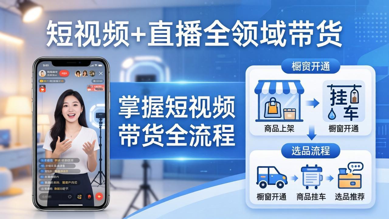 (17835期)短视频+直播全领域带货:掌握橱窗开通、挂车、选品、爆款文案改编等短视频带货全流程网创吧-网创项目资源站-副业项目-创业项目-搞钱项目网创吧