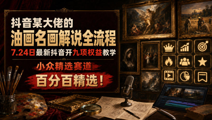 抖音某大佬的油画名画解说全流程,7.24日最新抖音开九项权益教学,小众精选赛道,百分百精选!网创吧-网创项目资源站-副业项目-创业项目-搞钱项目网创吧