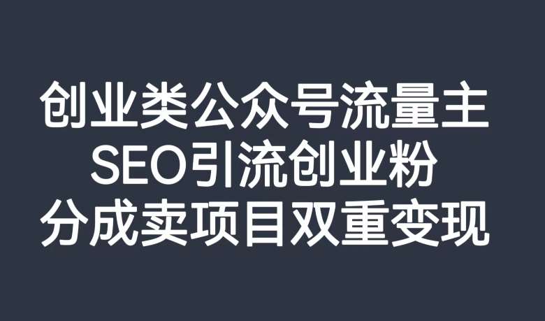 创业类公众号流量主,SEO引流创业粉,分成卖项目双重变现【揭秘】网创吧-网创项目资源站-副业项目-创业项目-搞钱项目网创吧