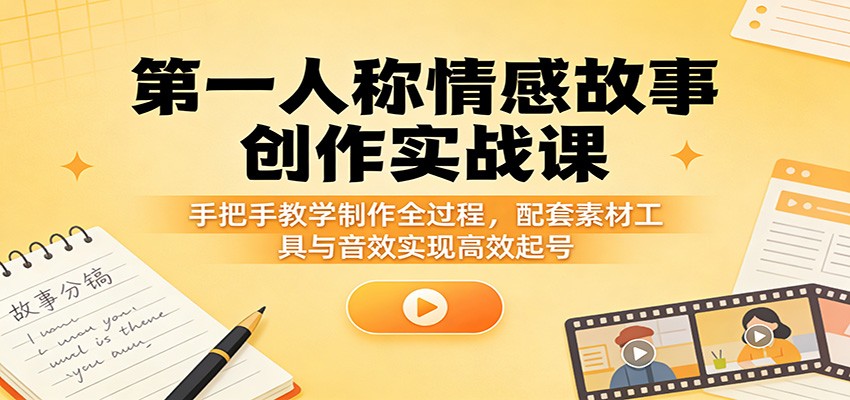第一人称情感故事创作实战课：手把手教学制作全过程，配套素材工具与音效实现高效起号网创吧-网创项目资源站-副业项目-创业项目-搞钱项目网创吧