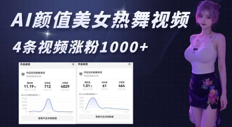AI颜值美女热舞视频,4条视频涨粉1000+,实测6分钟一条网创吧-网创项目资源站-副业项目-创业项目-搞钱项目网创吧