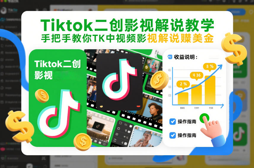 Tiktok二创影视解说教学,手把手教你TK中视频影视解说賺美金(更新26年1月)网创吧-网创项目资源站-副业项目-创业项目-搞钱项目网创吧