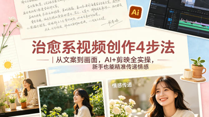治愈系视频创作4步法|从文案到画面,AI+剪映全实操,新手也能精准传递情感网创吧-网创项目资源站-副业项目-创业项目-搞钱项目网创吧