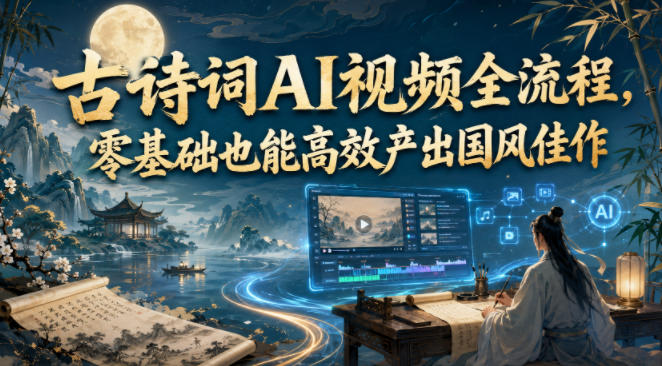 古诗词AI视频全流程,零基础也能高效产出国风佳作网创吧-网创项目资源站-副业项目-创业项目-搞钱项目网创吧