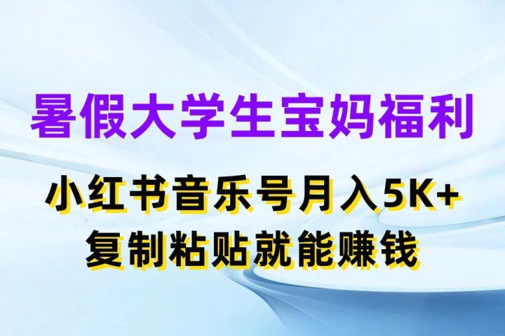 暑假大学生宝妈福利项目,小红书音乐号月入5K+,简单复制粘贴就能赚收益网创吧-网创项目资源站-副业项目-创业项目-搞钱项目网创吧
