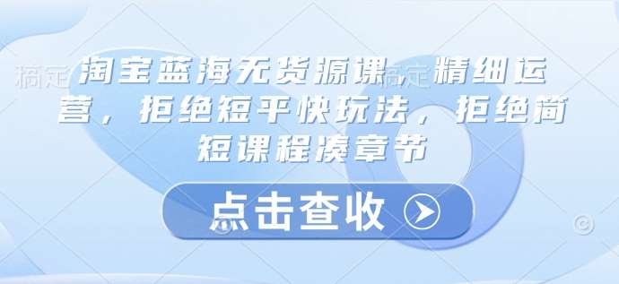 淘宝蓝海无货源课,精细运营,拒绝短平快玩法,拒绝简短课程凑章节网创吧-网创项目资源站-副业项目-创业项目-搞钱项目网创吧