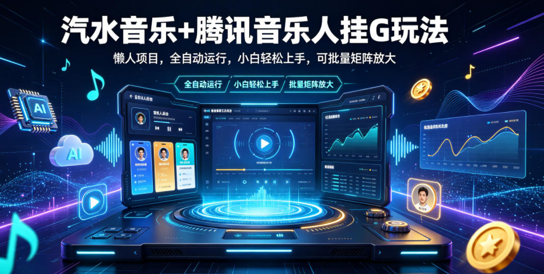 汽水音乐+腾讯音乐人挂G玩法,懒人项目,全自动运行,小白轻松上手,可批量矩阵放大【揭秘】网创吧-网创项目资源站-副业项目-创业项目-搞钱项目网创吧
