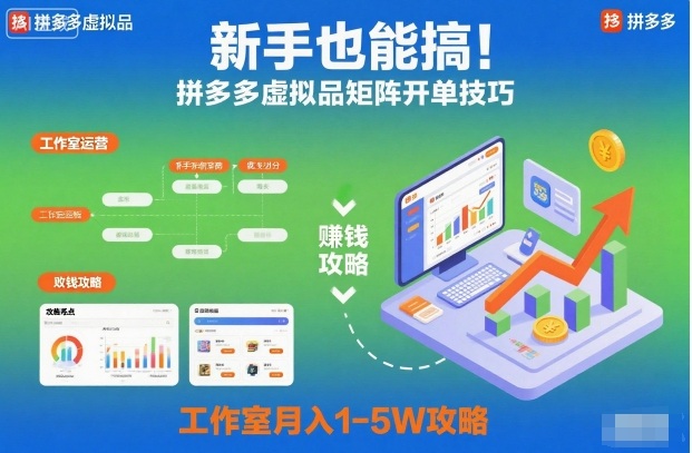 新手也能搞!拼多多虚拟品矩阵开单技巧,工作室月入1-5W攻略【揭秘】网创吧-网创项目资源站-副业项目-创业项目-搞钱项目网创吧