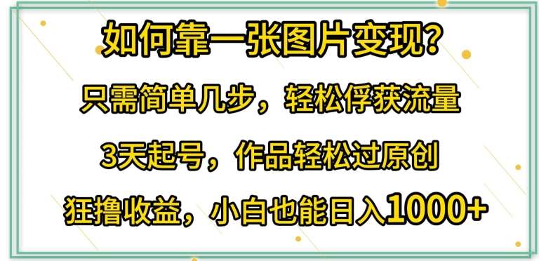 如何靠一张图片变现?只需简单几步,轻松俘获流量,3天起号,作品轻松过原创【揭秘】网创吧-网创项目资源站-副业项目-创业项目-搞钱项目网创吧