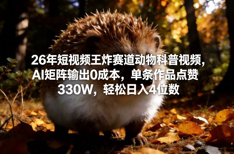 26年短视频王炸赛道动物科普视频，AI矩阵输出0成本，单条作品点赞330W，轻松日入4位数网创吧-网创项目资源站-副业项目-创业项目-搞钱项目网创吧