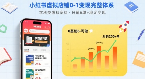 小红书虚拟店铺0-1变现完整体系:卖学科类虚拟资料,一天6张+,很稳定【已完结】网创吧-网创项目资源站-副业项目-创业项目-搞钱项目网创吧