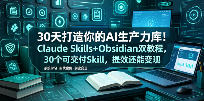 30天打造你的AI生产力库!Claude Skills+Obsidian 双教程,30 个可交付 Skill,提效还能变现网创吧-网创项目资源站-副业项目-创业项目-搞钱项目网创吧