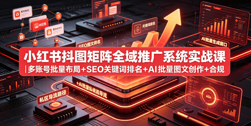 小红书抖图矩阵全域推广系统实战课｜多账号批量布局+SEO关键词排名+AI批量图文创作+合规私域导流完整落地教程网创吧-网创项目资源站-副业项目-创业项目-搞钱项目网创吧