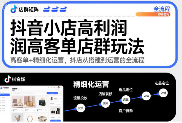 抖音小店高利润高客单店群玩法,高客单+精细化运营,抖店从搭建到运营的全流程网创吧-网创项目资源站-副业项目-创业项目-搞钱项目网创吧