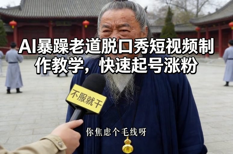 AI暴躁老道脱口秀短视频制作教学,快速起号涨粉网创吧-网创项目资源站-副业项目-创业项目-搞钱项目网创吧