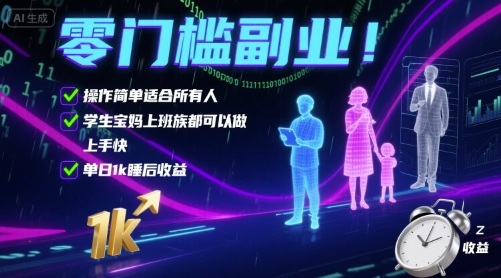 零门槛副业!操作简单适合所有人,学生宝妈上班族都可以做,上手快,单日1k睡后收益【揭秘】网创吧-网创项目资源站-副业项目-创业项目-搞钱项目网创吧