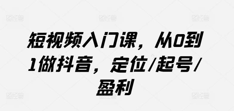 短视频入门课,从0到1做抖音,定位/起号/盈利网创吧-网创项目资源站-副业项目-创业项目-搞钱项目网创吧