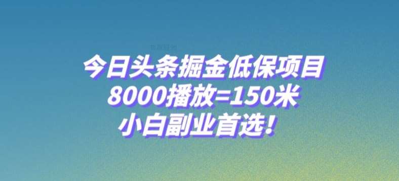 今日头条掘金低保项目，8000播放=150米，小白副业首选【揭秘】网创吧-网创项目资源站-副业项目-创业项目-搞钱项目网创吧