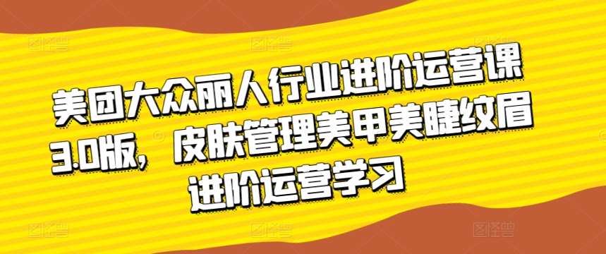 美团大众丽人行业进阶运营课3.0版，皮肤管理美甲美睫纹眉进阶运营学习网创吧-网创项目资源站-副业项目-创业项目-搞钱项目网创吧