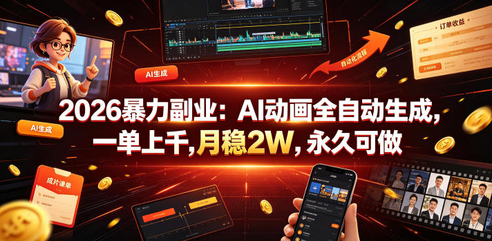2026暴力副业:AI动画全自动生成,一单上千,月稳2W,永久可做【揭秘】网创吧-网创项目资源站-副业项目-创业项目-搞钱项目网创吧