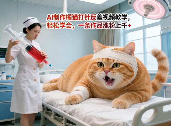 AI制作橘猫打针反差视频教学,轻松学会,一条作品涨粉上千+网创吧-网创项目资源站-副业项目-创业项目-搞钱项目网创吧