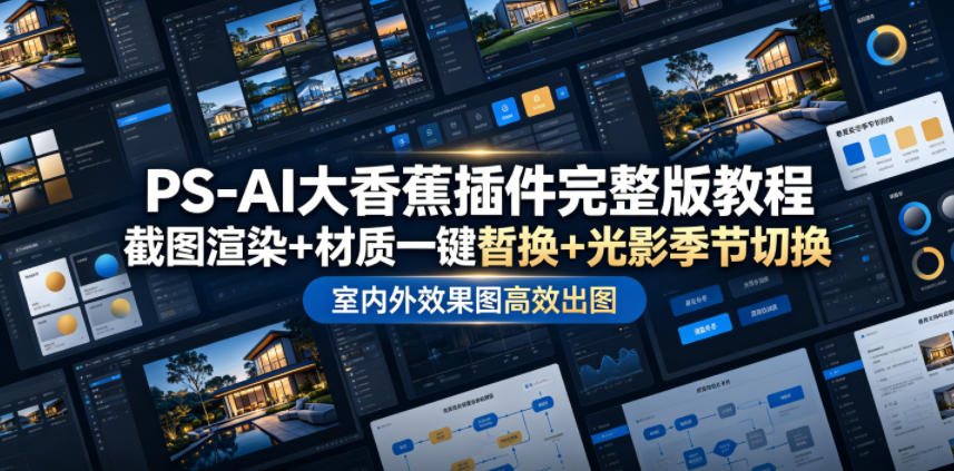 PS-AI大香蕉插件完整版教程,截图渲染+材质一键替换+光影季节切换,室内外效果图高效出图高阶课程网创吧-网创项目资源站-副业项目-创业项目-搞钱项目网创吧