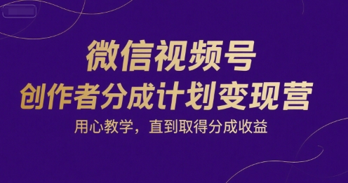 微信视频号创作者分成计划变现营,用心教学,直到取得分成收益网创吧-网创项目资源站-副业项目-创业项目-搞钱项目网创吧