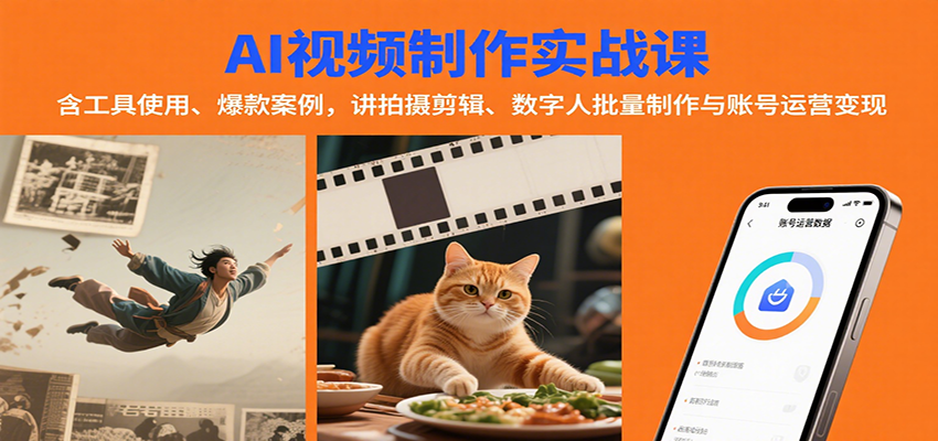 AI视频制作实战：含工具使用、爆款案例，讲拍摄剪辑、数字人批量制作与账号运营变现网创吧-网创项目资源站-副业项目-创业项目-搞钱项目网创吧