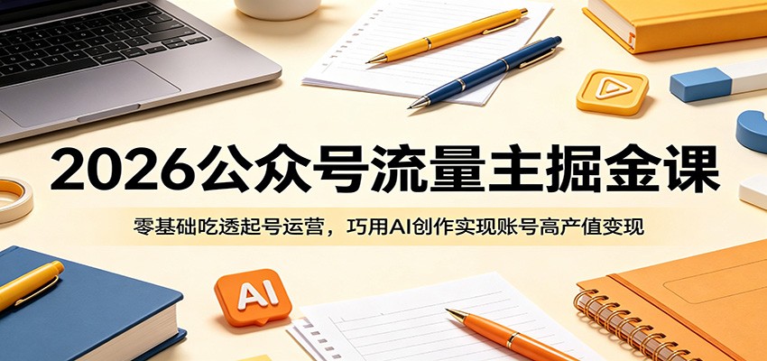 2026公众号流量主掘金课：零基础吃透起号运营，巧用AI创作实现账号高产值变现网创吧-网创项目资源站-副业项目-创业项目-搞钱项目网创吧