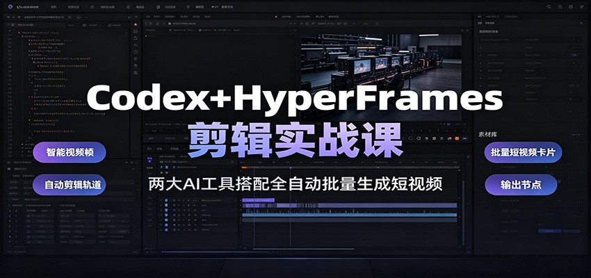 Codex+HyperFrames剪辑实战课：两大AI工具搭配全自动批量生成短视频网创吧-网创项目资源站-副业项目-创业项目-搞钱项目网创吧