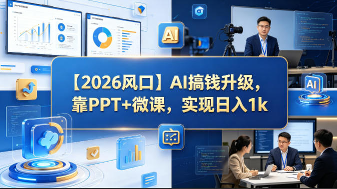 【2026风口】AI搞钱升级,靠PPT+微课,实现日入1k网创吧-网创项目资源站-副业项目-创业项目-搞钱项目网创吧