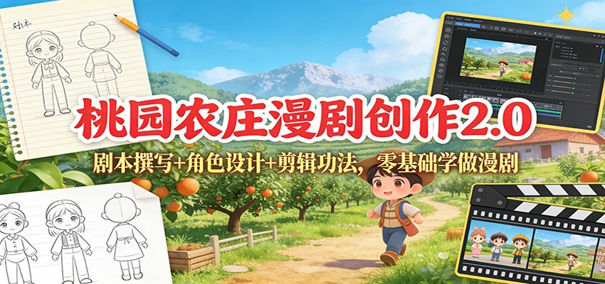 桃园农庄漫剧创作2.0：剧本撰写+角色设计+剪辑功法，零基础学做漫剧网创吧-网创项目资源站-副业项目-创业项目-搞钱项目网创吧