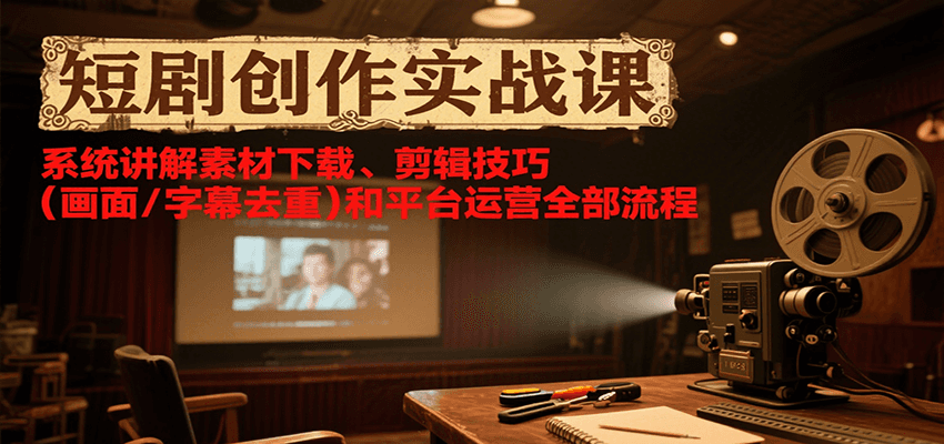 短剧创作实战课,系统讲解素材下载、剪辑技巧(画面/字幕去重)和平台运营全部流程网创吧-网创项目资源站-副业项目-创业项目-搞钱项目网创吧