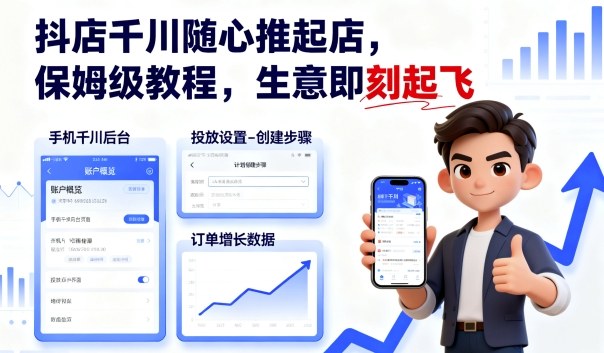 抖店千川随心推起店,保姆级教程,生意即刻起飞网创吧-网创项目资源站-副业项目-创业项目-搞钱项目网创吧