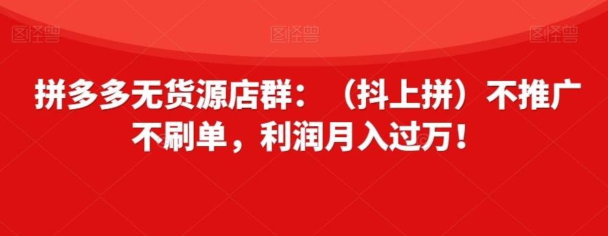 拼多多无货源店群:(抖上拼)不推广不刷单,利润月入过万!【揭秘】网创吧-网创项目资源站-副业项目-创业项目-搞钱项目网创吧